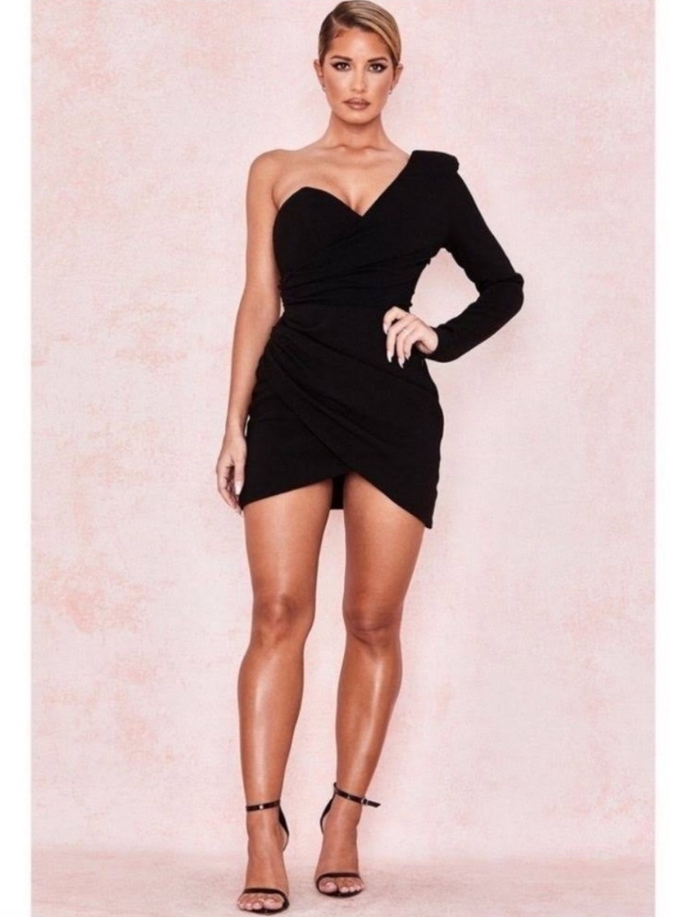 House of CB Black One-Shoulder Mini Dress with Long Sleeve